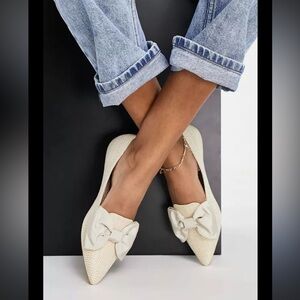 ASOS Design Lake Bow Size Raffia Ballet Pointed Toe Flat Loafer